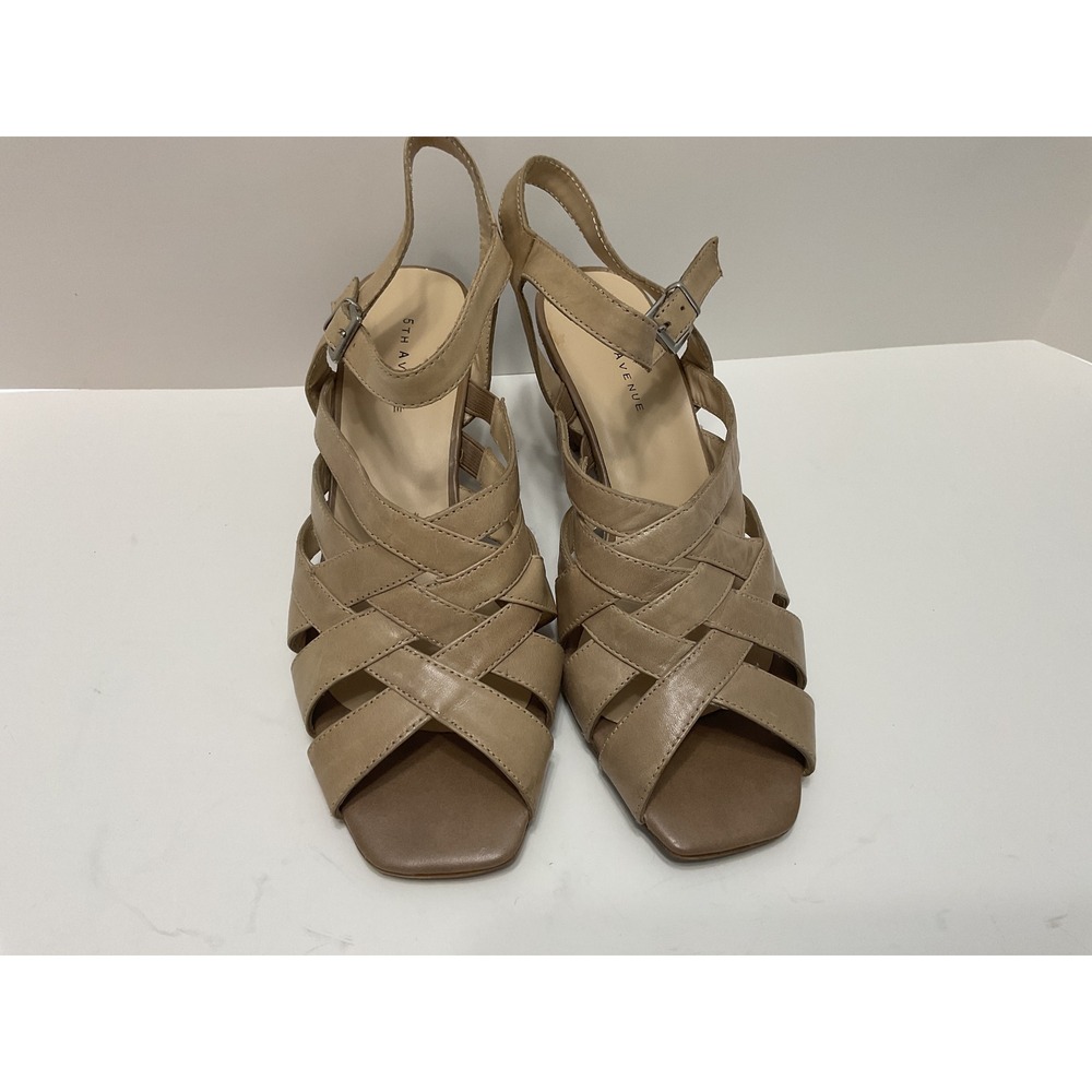 5th Avenue Tan Leather Strappy Wedge Sandals Square‎ Toe DM1231035 Size 9